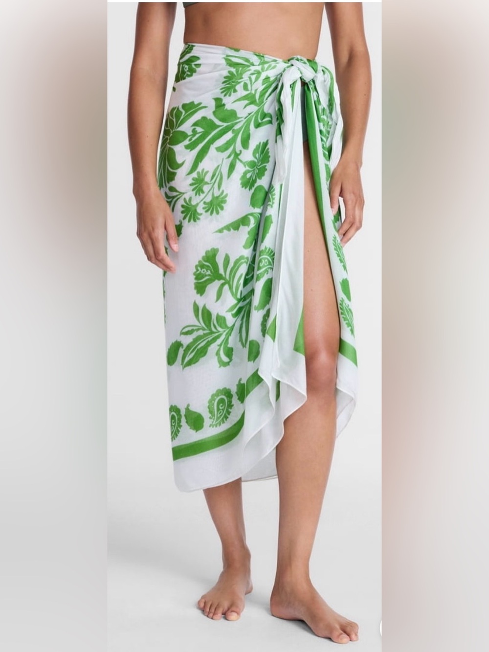 Time and Tru White & Green Floral Swim Sarong Cover-Up